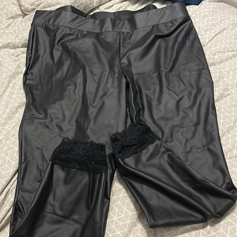 Torrid Black Faux Leather Leggings with Lace Ankle Size 4